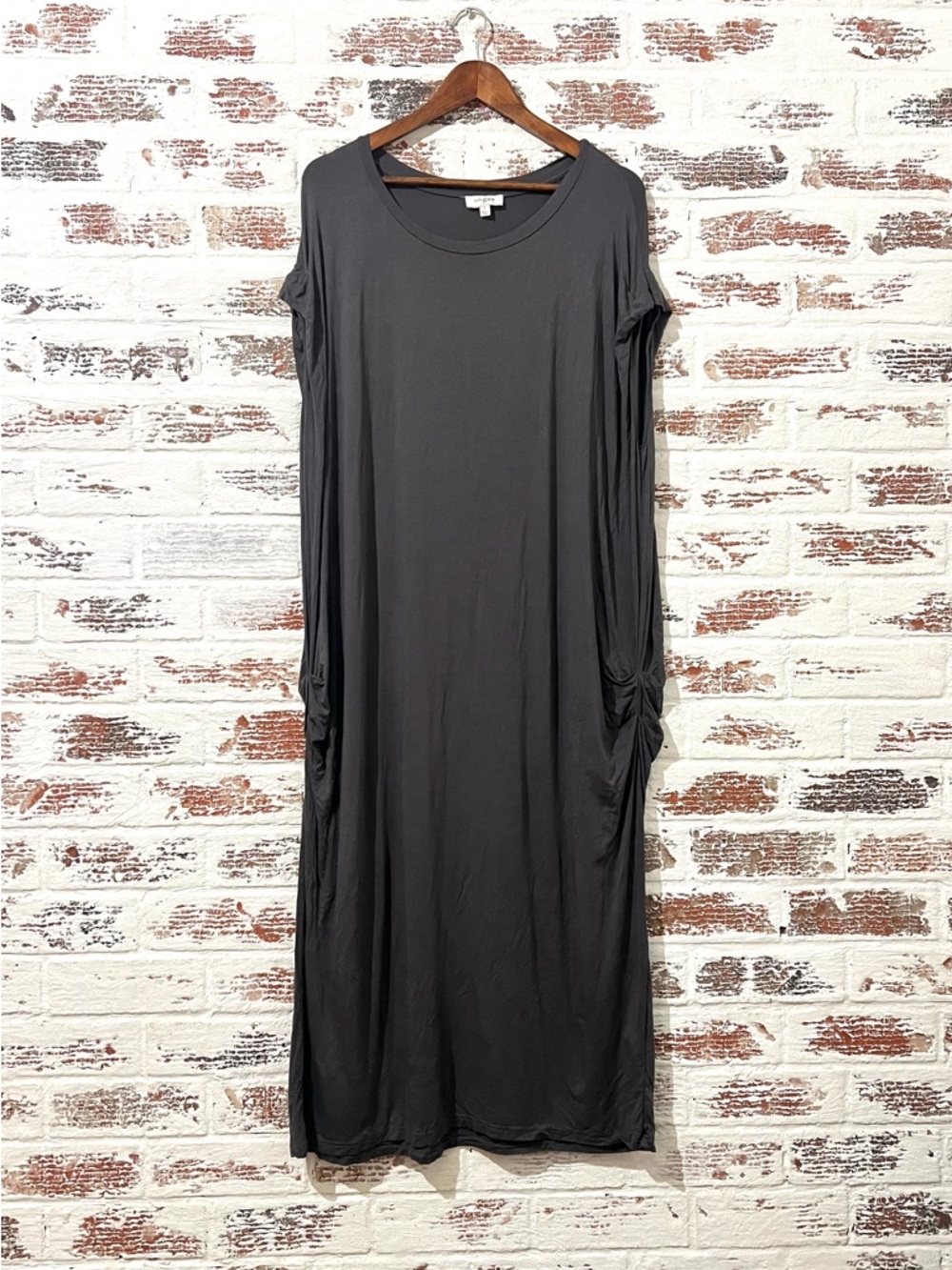 Umgee Maxi Dress Lagenlook Relaxed Gray Side Cinches Jersey Sz L